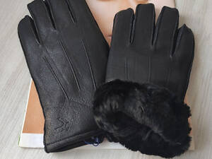 Теплые мужские кожаные перчатки перчатки black наружный шов из оленевой кожи