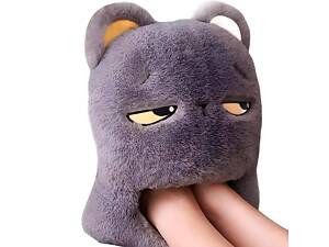 Теплые тапочки с подогревом от USB серый кот RESTEQ удобные домашние тапочки с подогревом для холодной погоды