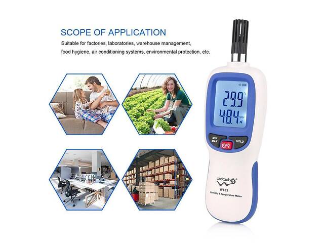 Термогігрометр цифровий Bluetooth 0-100%, -20-70 °C WINTACT WT83B - Фото 2