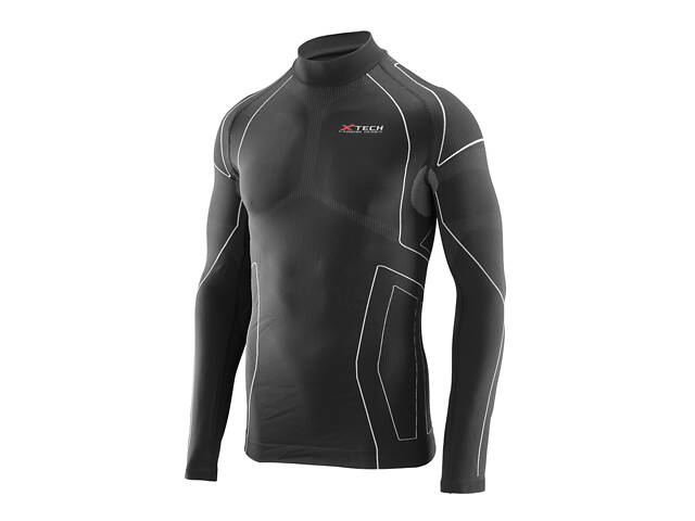 Термокофта с воротничком (лонгслив) X TECH Maglia Race 3 Munica Lunga lupetto Nero L/XL черная - Фото 1