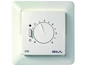 Терморегулятор DEVIreg 530, (+5+45С), механічний, датчик на дроті 3м, 85 х 85мм, макс. 15A, білий (140F1030)