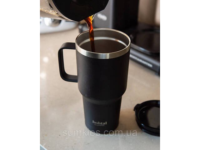 Термостакан (ізольована чашка) Bohtal з ручкою з нержавіючої сталі Tumbler Black 900 ml - Фото 3