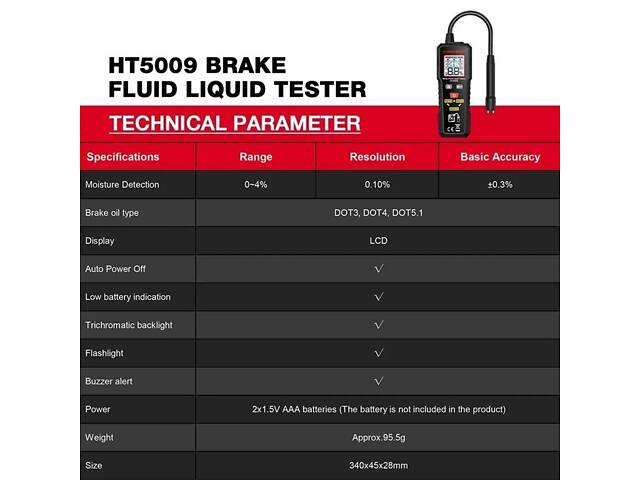 Тестер гальмівної рідини для DOT3 DOT4 DOT5.1 HABOTEST HT5009 - Фото 2