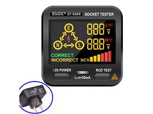Тестер розеток цифровой BSIDE ZT-E8ER, с функцией бесконтактного индикатора напряжения.