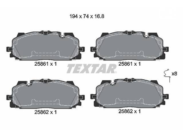 TEXTAR 2586101 Колодки гальмівні (передні) Audi A5/Q7 2.0-3.0 D 15-/VW Touareg 17- (Akebono)