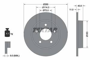 TEXTAR 92130500 Диск тормозной (задний) Mazda 3 1.3-2.2 MZR 04-14 (265x11)