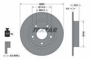 TEXTAR 92164303 Диск гальмівний (задній) Honda Civic VIII/IX 05- (260x9) PRO