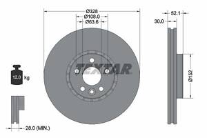 TEXTAR 92196305 Диск тормозной (передний) Volvo XC60 08- (328x30) PRO+