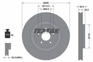 TEXTAR 92199105 Диск тормозной (передний) Infiniti FX/Q50/Q70/QX70 08- (355x32) PRO+