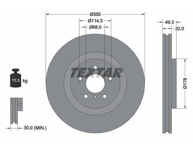 TEXTAR 92199105 Диск тормозной (передний) Infiniti FX/Q50/Q70/QX70 08- (355x32) PRO+