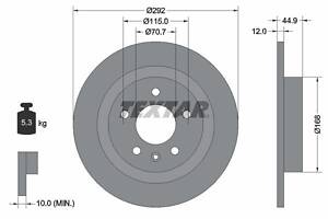 TEXTAR 92205703 Диск тормозной (задний) Chevrolet Cruze/Opel Astra J 09- (292x12) PRO