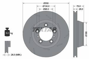 TEXTAR 92220707 Диск тормозной (задний) Porsche Panamera 09- (R) (330x28) PRO+ (с прорезью)