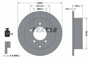 TEXTAR 92227403 Диск тормозной (задний) Mitsubishi Lancer VIII 08- (262х10) PRO