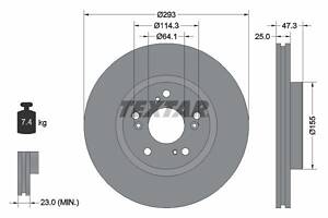 TEXTAR 92257303 Диск гальмівний (передній) Honda Civic IX/X 12- (293x25) PRO