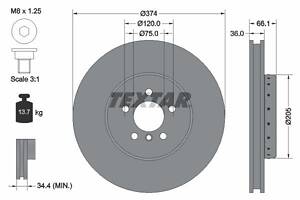 TEXTAR 92266025 Диск тормозной (передний) BMW 5/6/7 09- (374x36) (L) PRO+