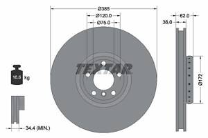 TEXTAR 92266525 Диск гальмівний (передній) BMW X5/X6 06- (385x36) (R) PRO+