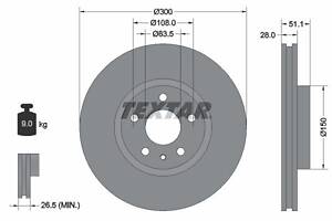 TEXTAR 92268605 Диск гальмівний (передній) Ford Mondeo V 13- (300x28) PRO+