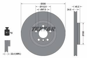 TEXTAR 92274405 Диск гальмівний (передній) BMW 1 (F40)/2 (F45)/X1 (F48)/Mini Cooper S 13-(330x24) PRO+