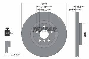 TEXTAR 92274405 Диск тормозной (передний) BMW 1 (F40)/2 (F45)/X1 (F48)/Mini Cooper S 13-(330x24) PRO+