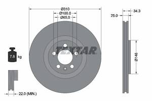 TEXTAR 92275905 Диск гальмівний (передній) Audi A1 10-18/VW Polo 14-/Seat Ibiza 15-17 (310x25) PRO+