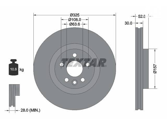 TEXTAR 92278605 Диск гальмівний (передній) Land Rover Discovery Sport/Range Rover Evoque 2.0/2.2D 11- (325x30) PRO+