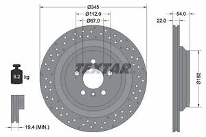 TEXTAR 92283703 Диск тормозной (задний) MB V-class (W166) 11-15/GLE (X166) 12-19 (345x22)