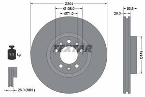 TEXTAR 92287203 Диск тормозной (передний) Citroen Jumpy/Peugeot Expert 16-(304x28) PRO