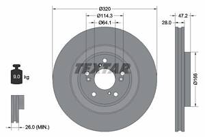 TEXTAR 92306203 Диск гальмівний (передній) Honda CR-V 17-(320x28) PRO