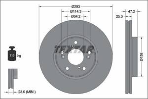 TEXTAR 92321303 Диск гальмівний (передній) Honda HR-V 1.5 16V/1.6D 15- (293x25) PRO