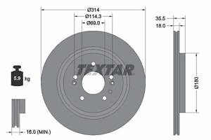 TEXTAR 92347503 Диск тормозной (задний) Hyundai Santa Fe 18- (314x18) PRO