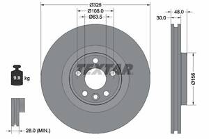 TEXTAR 92348805 Диск гальмівний (передній) Land Rover Range Rover Velar 2.0/3.0 17- (325x30) PRO+