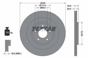 TEXTAR 92349403 Диск тормозной (задний) Hyundai Ioniq 5/6 21-/Kona 1.0 T-GDi Hybrid 23-(345x20) PRO