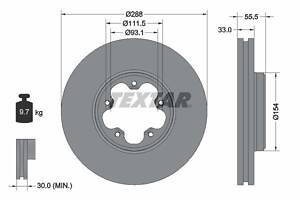 TEXTAR 93260603 Диск тормозной (передний) Ford Transit 13-(RWD) (288x33) PRO