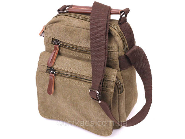 Тканинна чоловіча сумка із щільного текстилю 21227 Vintage Оливкова - Фото 1
