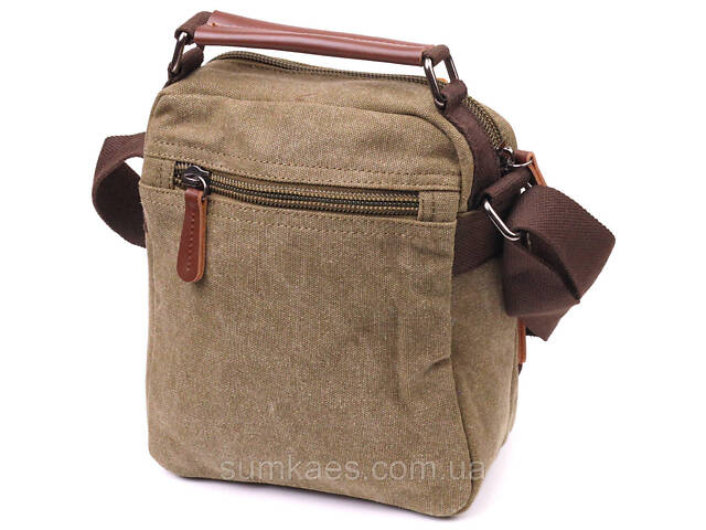 Тканинна чоловіча сумка із щільного текстилю 21227 Vintage Оливкова - Фото 2