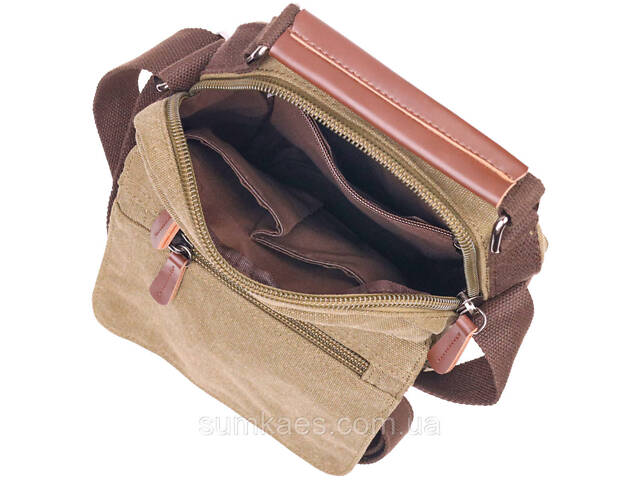 Тканинна чоловіча сумка із щільного текстилю 21227 Vintage Оливкова - Фото 4
