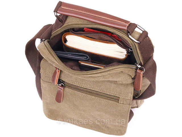 Тканинна чоловіча сумка із щільного текстилю 21227 Vintage Оливкова - Фото 5