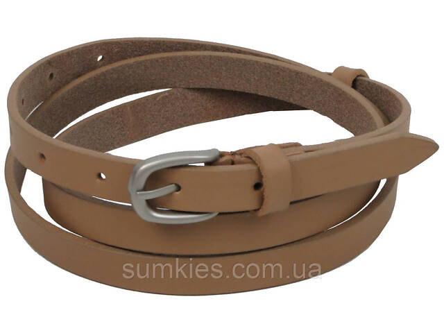 Тонкий жіночий шкіряний поясок, ремінь Skipper бежевий 1,5 см - Фото 2
