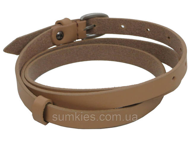 Тонкий жіночий шкіряний поясок, ремінь Skipper бежевий 1,5 см - Фото 3