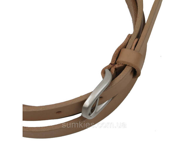 Тонкий жіночий шкіряний поясок, ремінь Skipper бежевий 1,5 см - Фото 4