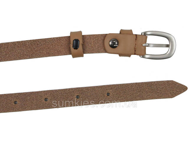 Тонкий жіночий шкіряний поясок, ремінь Skipper бежевий 1,5 см - Фото 6