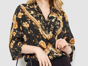 ТОП! Боді з квітковим принтом, колір чорно-бежевий, 244R049 AGER S