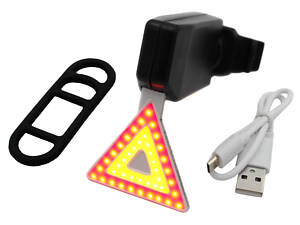 ТОП! Велосипедный задний фонарь мигалка аккумуляторная Триугольник 902 microUSB