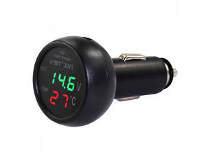 ТОП! Вольтметр с термометром + 1 USB в автомобиль VST-706-4 кр/зел.