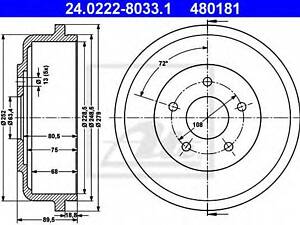 Тормозной барабан ATE 24022280331 на FORD TRANSIT CONNECT (P65_, P70_, P80_)