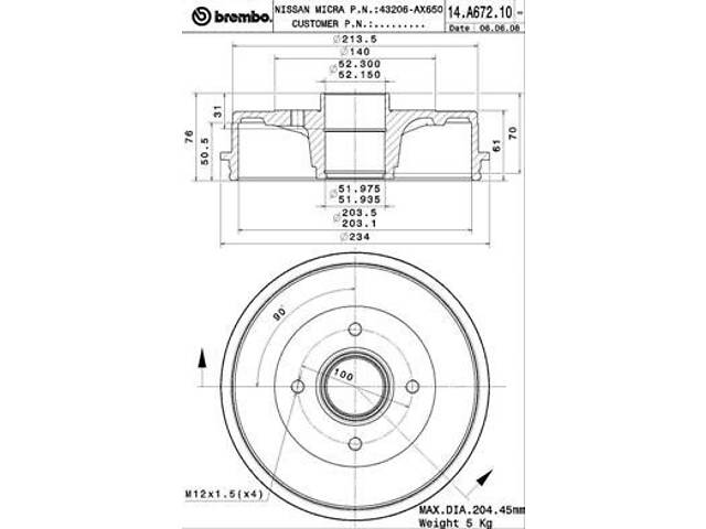 Тормозной барабан NISSAN NOTE (E11) / NISSAN MICRA (K12) 2002-2013 г.