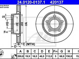 Тормозной диск ATE 24012001371 на AUDI 200 седан (44, 44Q)