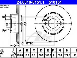 Тормозной диск ATE 24031001511 на AUDI FOX (80, 82, B1)