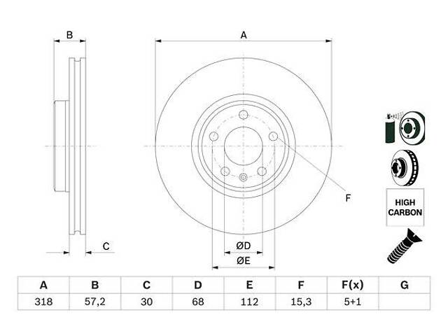 Тормозной диск AUDI A7 (4KA) / AUDI A6 C8 (4A2) / AUDI Q5 (FYB, FYG) 2015- г.