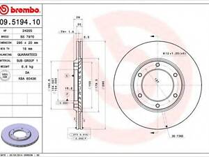 Гальмівний диск BREMBO 09519410 на NISSAN PATROL Station Wagon (W160)